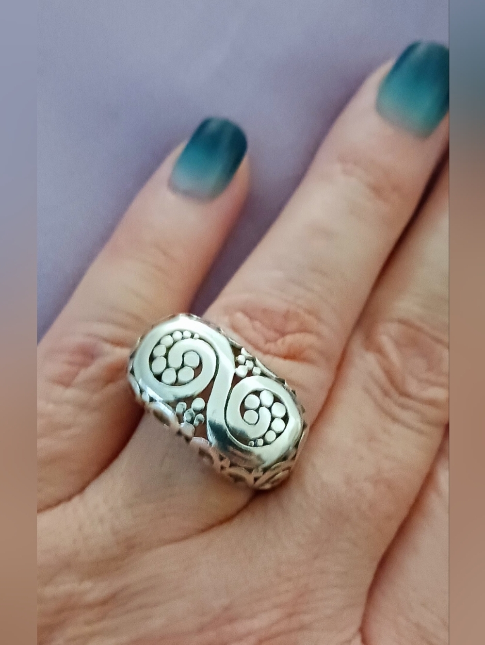 Sterling Silver Scroll Design Ring, Size 7.25 - Picture 5 of 6